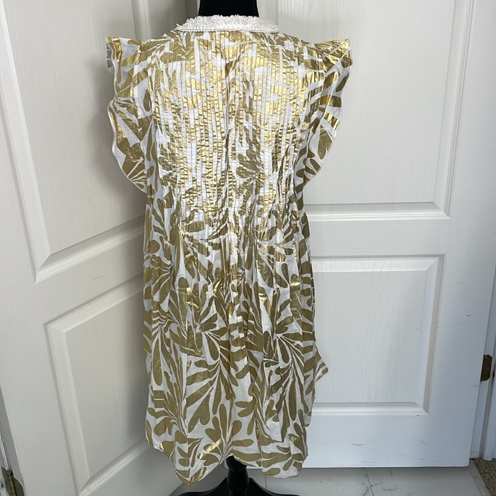 Jude Connally smock Larissa dress gold white size L palm beach cruise party - Picture 9 of 15